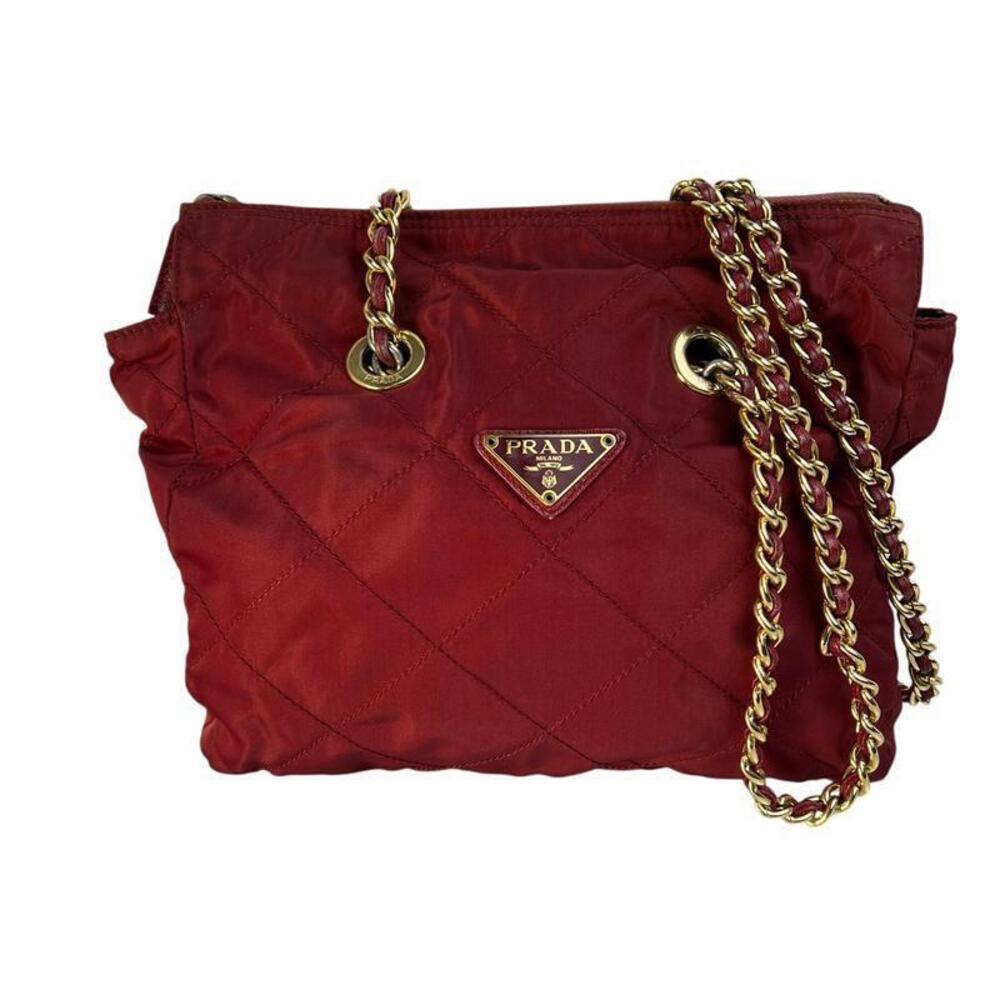 PRADA Chain Quilted Shoulder Bag Red